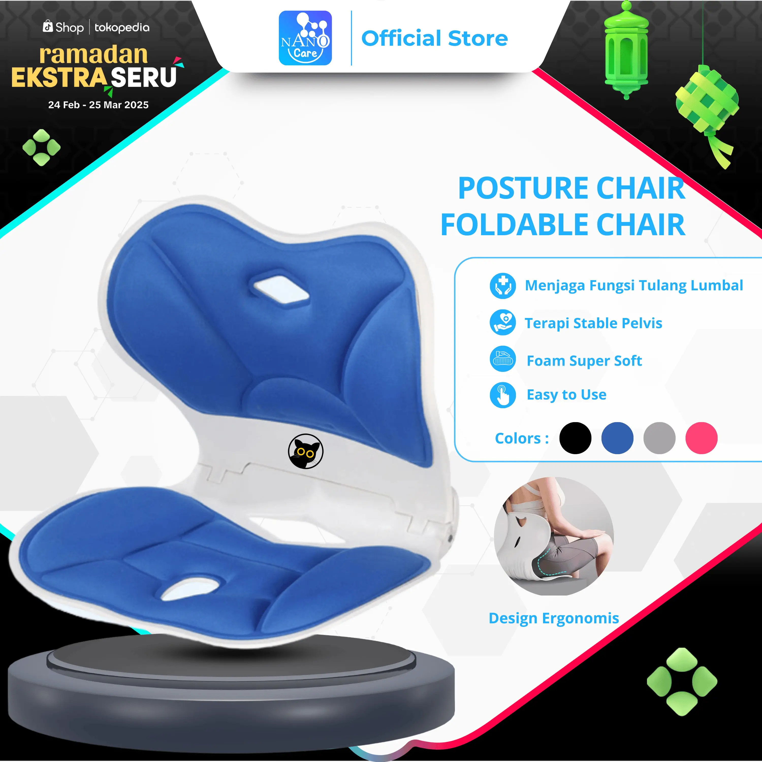 Nano Posture Chair Lipat L / Sandaran Kursi Penyangga Punggung Foldable / Kursi Punggung Fleksibel Super Tebal dan Dapat Dilipat Furniture
