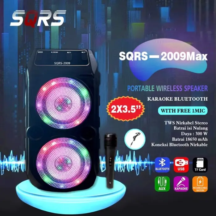COD SPEAKER MINI KARAOKE TINGKAT SQRS-2009 SUPER BASS FREE MIC 2