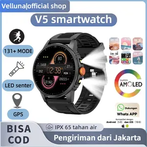 VELLUNA Jam Tangan Pintar Berlampu LED Baru 1,53 inci HD Layar Bulat Panggilan Bluetooth Jam Tangan Pintar Pria Smartwatches