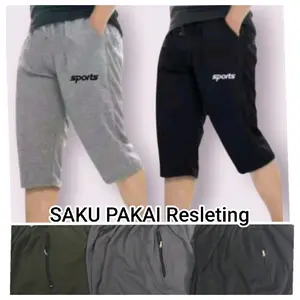 Paket isi 3 Celana bawah lutut celana kolor panjang 7/8 Melar Nyaman Santai Pria Pendek Lembut Hitam