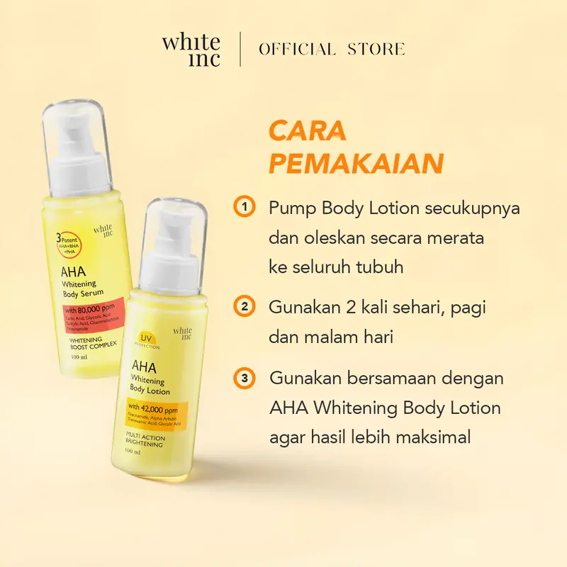[BUNDLE] WHITE INC AHA Body Serum & Body Lotion to Whitening & Moisturising | Hand Body Serum & Lotion Pencerah Mencerahkan Seluruh Tubuh 4