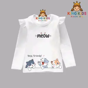 Kaos anak perempuan lengan panjang kucing baju atasan meow KUCING / BEST FRIENDS