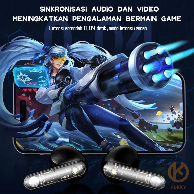 HUKKY MR6 Headset Gaming TWS dengan Electric Arc Lighters Wireless Bluetooth Earphones In Ear ENC Noise Reduction Stereo Earbuds Bass Headphone 6