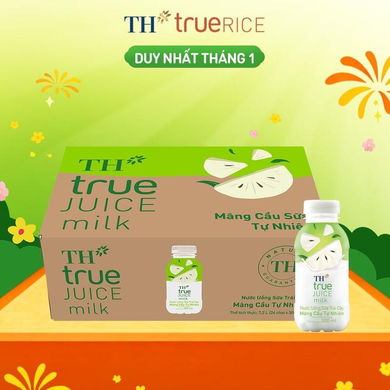 Thùng 24 chai nước uống sữa trái cây Mãng Cầu Tự Nhiên TH true JUICE milk 300ml x 24