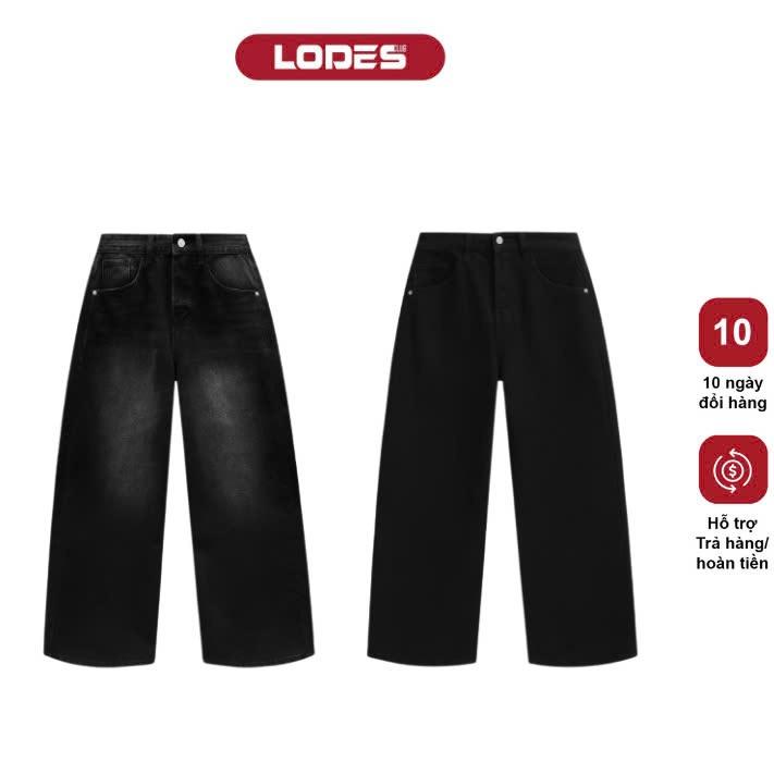 Quần jean ống rộng Unisex màu đen wash phong cách đường phố mã LD.08 LODES CLUB suong Menswear Nam jeans retro