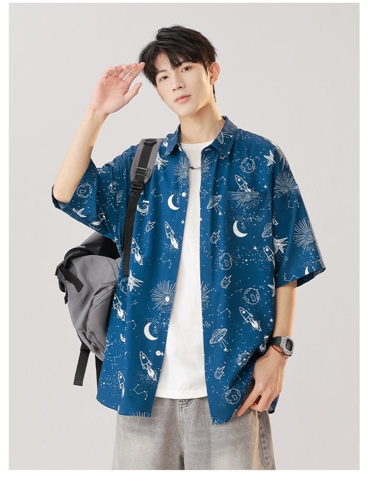 Product Introduction of Plankton Shuai flower shirt men's short sleeve summer ice silk thin inch shirt casual mid-sleeve Hawaiian shirt inch wear free ironing 27