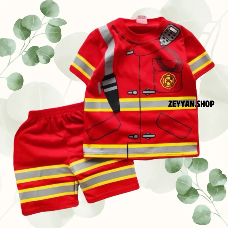 BAJU PEMADAM ANAK SETELAN DAMKAR ANAK LAKI LAKI ADA TOPI UNTUK UMUR 1-10 TAHUN Katun Unisex Anak-Anak Laki-Laki Perempuan Parsel Bayi 4