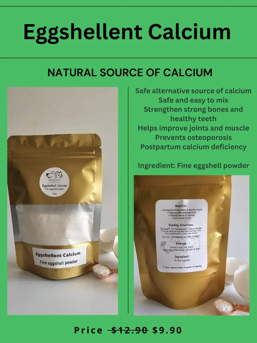 Eggshell Calcium Powder for Pets | Cat Treats | Dog Treats