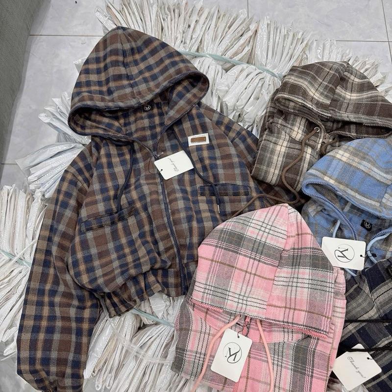 ÁO KHOÁC CARO CÓ NÓN,KHÓA KÉO,4 TÚI