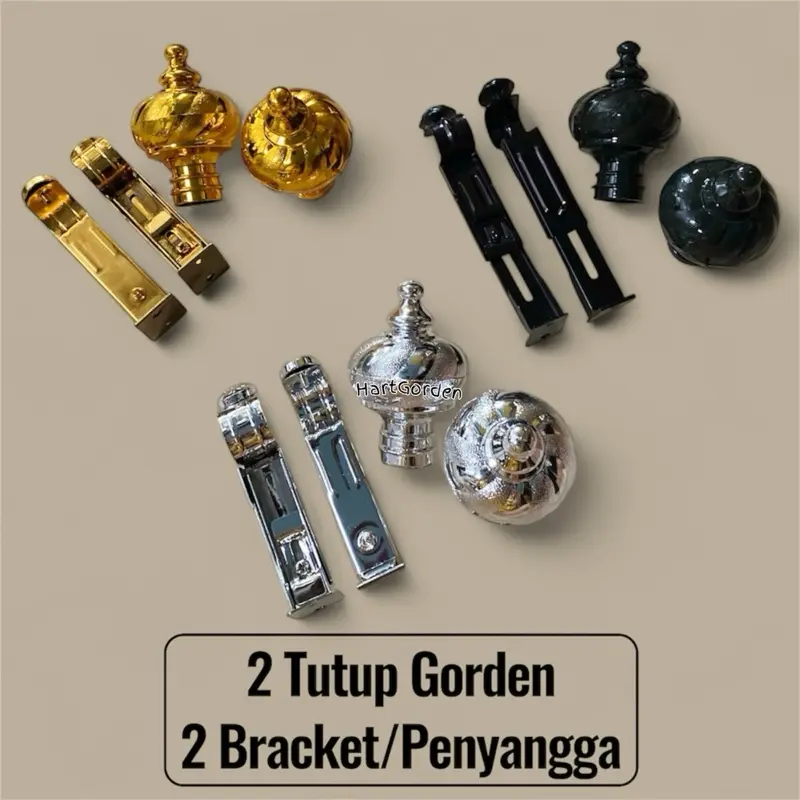 Paket Lengkap Alat Besi Gorden - Tutup/Endcup Tiang Gold - Bracket Penyangga Gorden