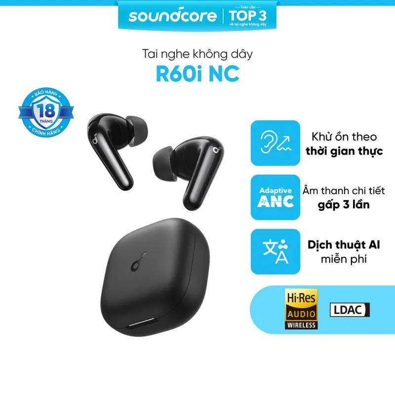 [KOC] Tai nghe bluetooth không dây chống ồn Soundcore R60i NC chống ồn ANC | 6 Mic đàm thoại AI| Dịch thuật| 50 giờ phát nhạc- Tai nghe không dây- Tai nghe bluetooth pin trâu- Bảo hành 18 tháng- Hàng chính hãng | BigBuy360 - bigbuy360.vn