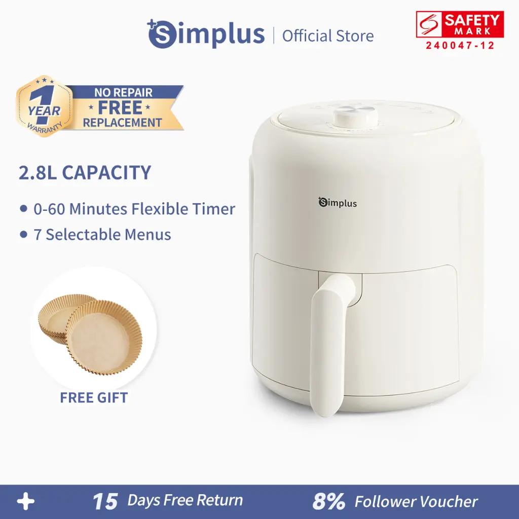 Simplus Mini Air Fryer 2.3L Compact Size 0-60min Timer Max 200℃ Fast Heating
