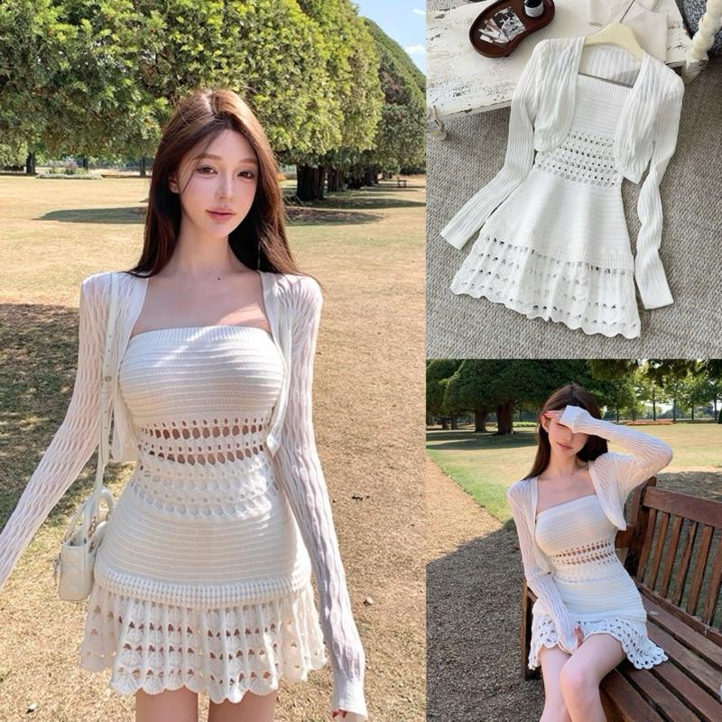 QC Chính Phẩm Live Sao Gửi Vậy Set Len Ren Kín Kín Hở Hở Gồm Váy Quây Ôm Xoè Kèm Khoác Len Mỏng Dài Tay Lên Dáng Cực Xinh Cho Nữ Phù Hợp Nhiều Dịp By DiepGZ21025