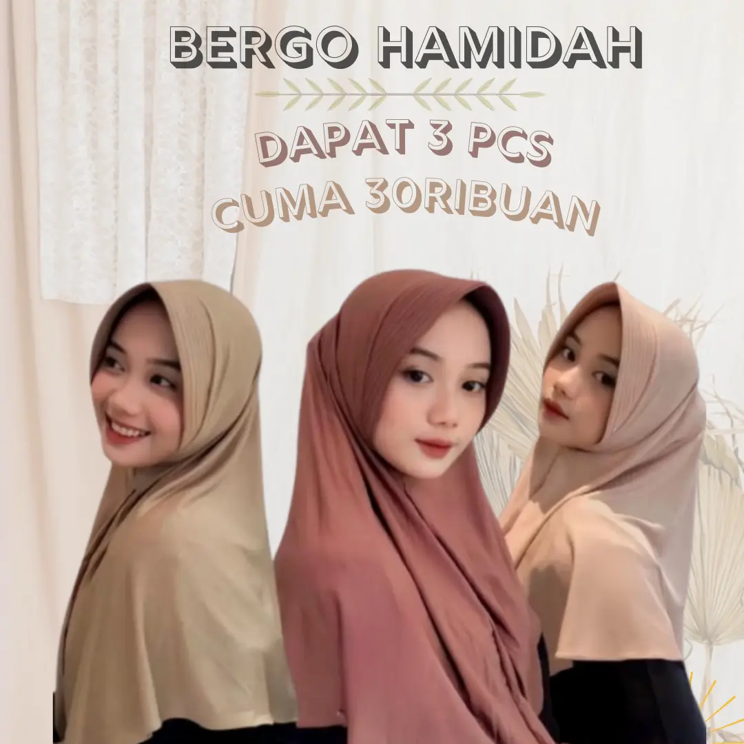 [Paket 3 pcs 30ribu] Hijab Bergo Hamidah Size M Menutup dada / Kerudung Bergo instan Hamidah jersey premium
