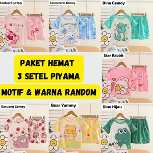 {PAKET HEMAT 3 SETEL} Piyama Anak Unisex Umur 4-15 Tahun Import Premium Model Terbaru