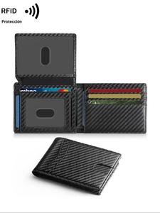 Tarjetero minimalista de fibra de carbono para hombre, Tarjetero con bloqueo RFID, Cartera delgada de bolsillo delantero, Cartera portátil para hombre