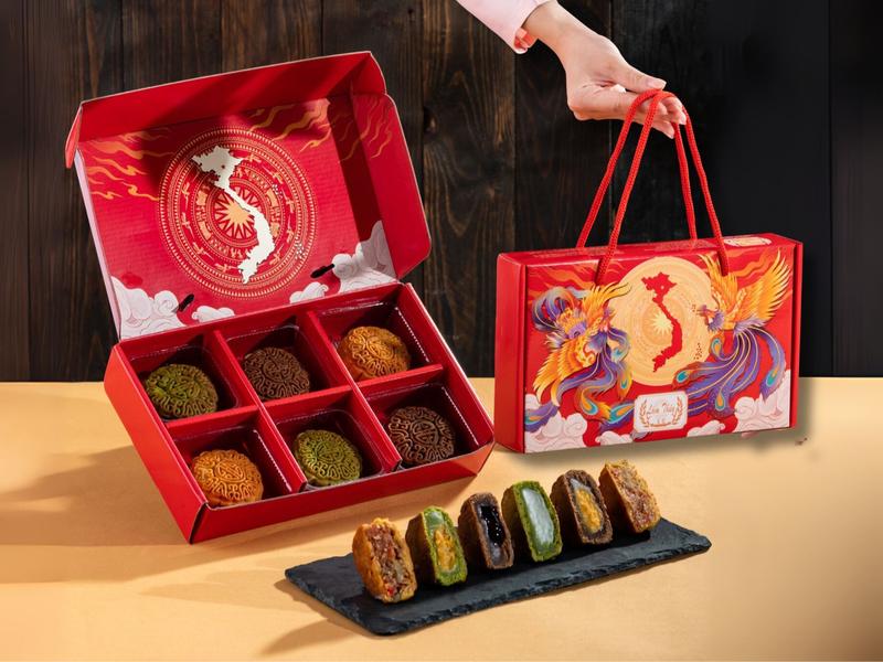  Hộp 6 bánh trung thu nướng 80gr Lâm Thuỷ- Thập cẩm nướng matcha nướng caca socola chảy nướng 