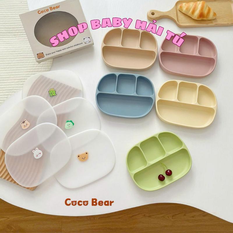 Khay silicon ăn dặm cocobear e về mẫu mới kèm nắp đậy đảm bảo vệ sinh đồ ăn dặm cho bé Voi Kem set  and bát  ăn chia vạch khay  bát khay  bát đế hít bát  thìa  ăn  dặm  cho  bé khay  ăn  dặm  silicon