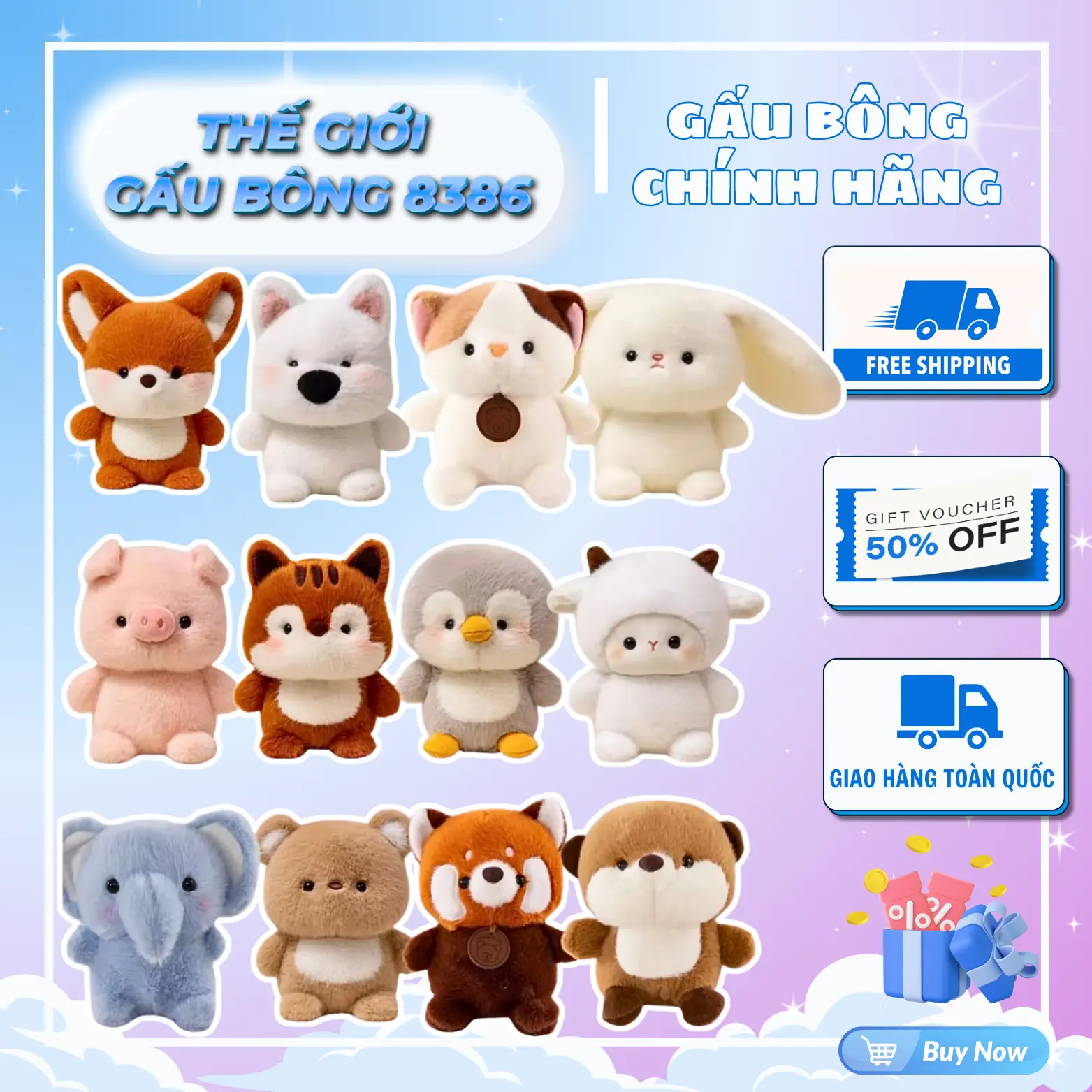 Gấu bông mini QC các loại khủng long- chó-mèo-thỏ-heo-chim cánh cụt-voi đáng iêu size 20cm Toy Đồ Chơi