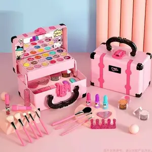 LO Girls Makeup Toys Kosmetik Kotak Bermain Princess Makeup Girl Toy Play Set Lipstik Eye Shadow Safety Kit Alat Rias Anak Fungsi Real