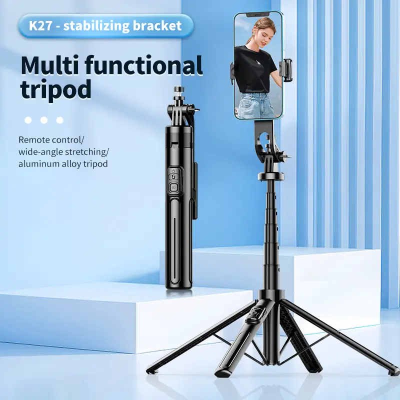 Wireless Selfie Stick with Bluetooth Remote Portables Foldable Stand tripod for Vlog Shooting Record for Smartphone