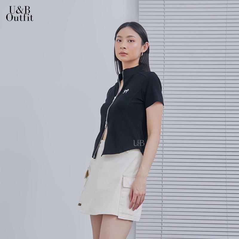 U&B - Zipper Crop Top C-194 | Atasan Crop Wanita Short Sleeve (All Size) 3