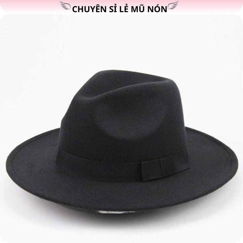 Mũ Phớt nỉ dành cho nam giới, nón cao bồi Fedora vành rộng Classic cao cấp dành cho nam trung niên