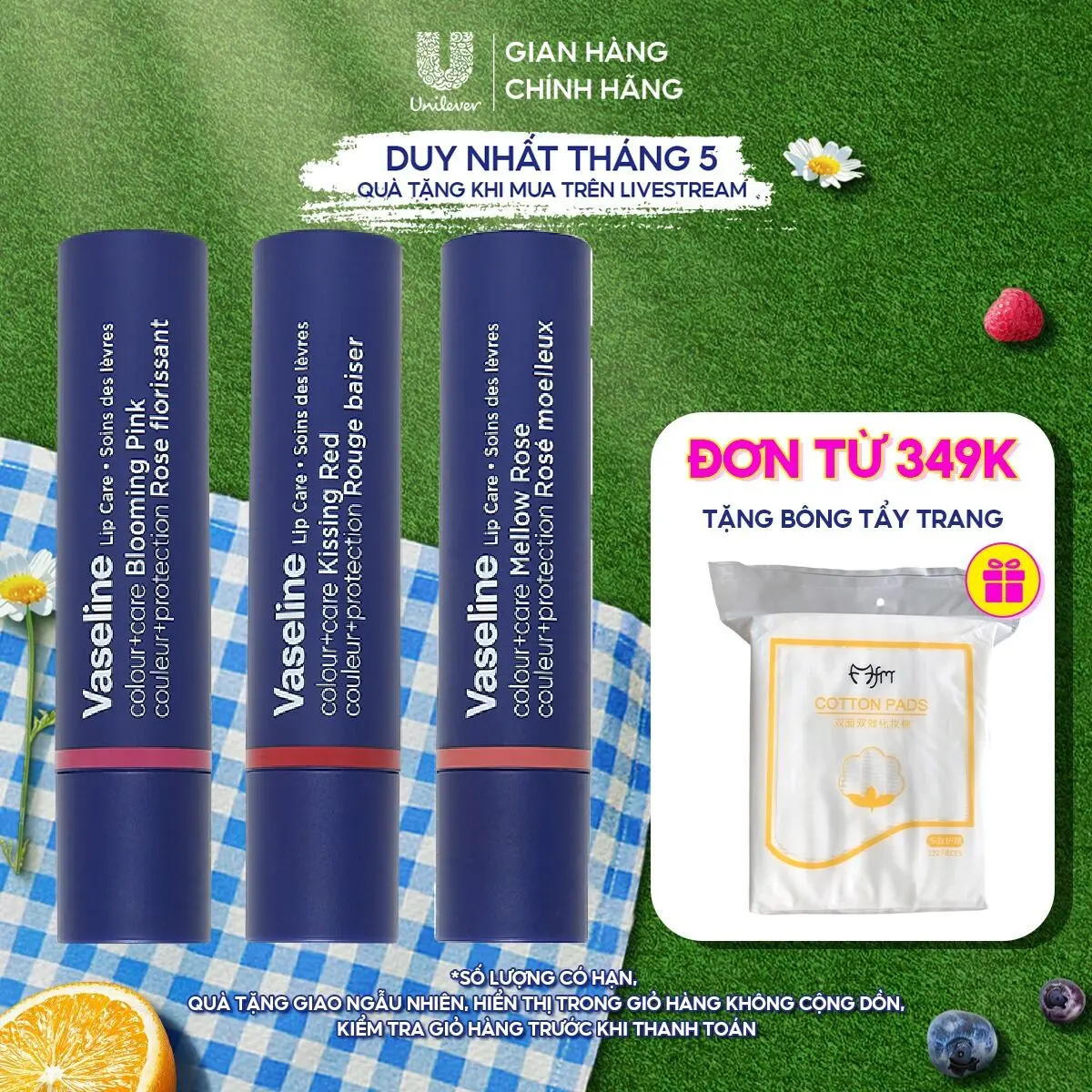[Live] Son dưỡng môi Vaseline Lip Care Colour+Care 3g (tùy chọn)