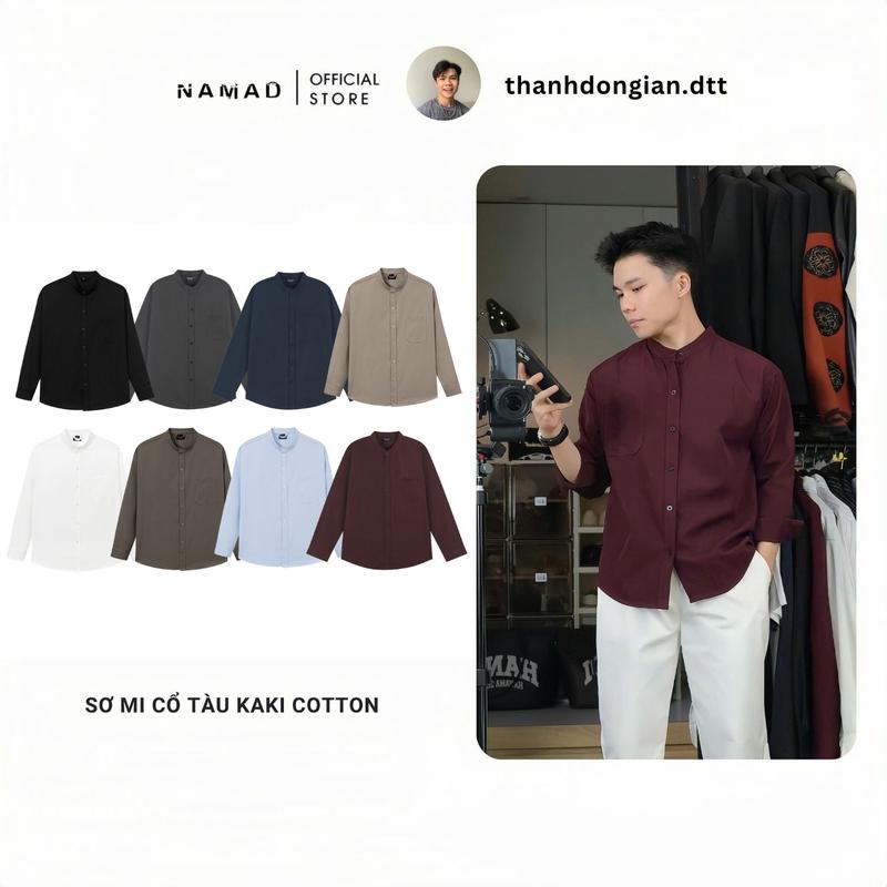NAMAD x Thành Đơn Giản Áo Sơ Mi Cổ Tàu NAMAD Dài Tay Chất Liệu Kaki Cotton Mềm Mịn Forrm Rộng Thấm Hút Mồ Hôi