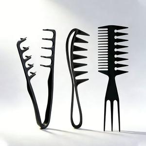 Juego de peines para estilizar el cabello masculino en salón: peine de dientes anchos para peinados con textura, peine estilo pompadour, peine para un aspecto voluminoso y peine para levantar las raíces.