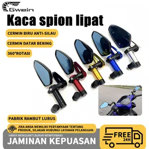 Gwein-COD 360°Spion YAMAHA Tomok Oval OCTAGON CNC Universal Semua Motor Gold Motorcycle Kaca Biru Anti-silau 360° Rotasi Aluminium Alloy Kendaraan Besi Kunci