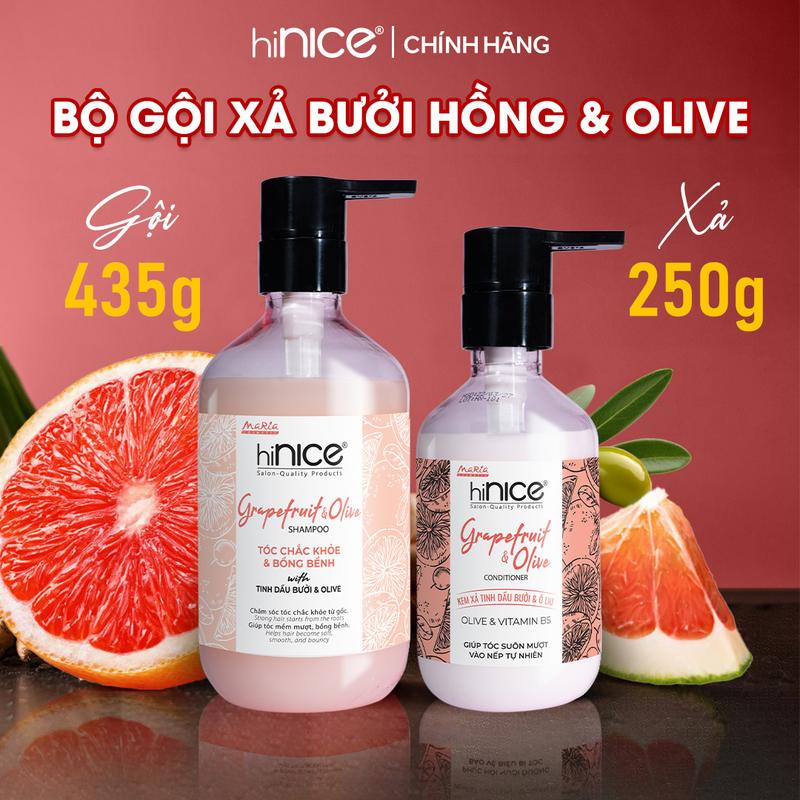  Bộ Dầu Gội Kem Xả Tinh Dầu Bưởi Hồng Olive hiNICE Grapefruit & Olive Hỗ Trợ Giảm Mụn Da Đầu & Tóc Bồng Bềnh 