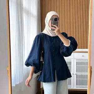 Atasan Kemeja Wanita Havana Blouse Wanita Kerja Polo Linen Tangan Balon Panjang Korean Style Atasan Trendy Nyaman Atasan Lengan Panjang Blouse Kasual Wanita Anggun Simple Elegant Atasan Casual Baju Wanita Blouse Shirt Wanita