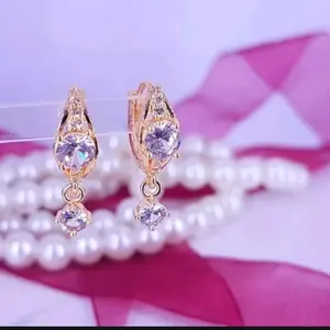 PERHIASAN WANITA ANTING JEPIT PERMATA SATU TERBARU GOLD TITANIUM ANTI LUNTUR ANTI KARAT