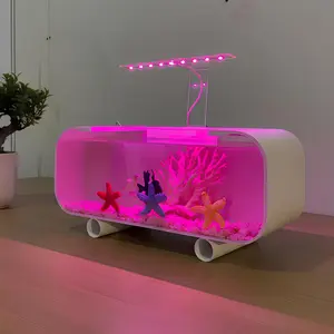 Aquarium Mini Pink Cupang Akrilik dengan Ornamen hias karang besar karang kecil dan bintang laut