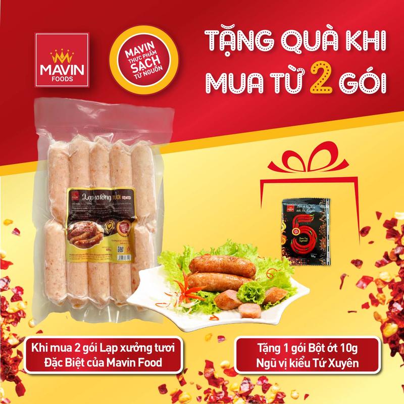 Lạp xưởng tươi Mavin loại Đặc biệt 500g Khách hàng đặt 2 Lạp xưởng tặng 1 gói Bột ớt 10g