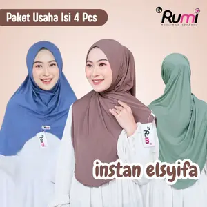 RUMI HIJAB - PAKET USAHA ISI 4 PCS Elsyifa Jilbab Bergo Instan Jersey Non Pet Malay Jisoo Nyaman Panjang Muslim Malaysia Kerudung Putar Jisso Pashmina Santai Segi Empat Lebaran Panjang Menutup Dada-Perut