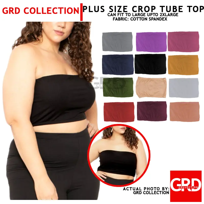 GRD Plus Size Tube Crop Top Garter (38"-45" Bust) NO PADS L - 2XL Cotton Fit Spandex Womenswear Women Lingerie scoop neck casual