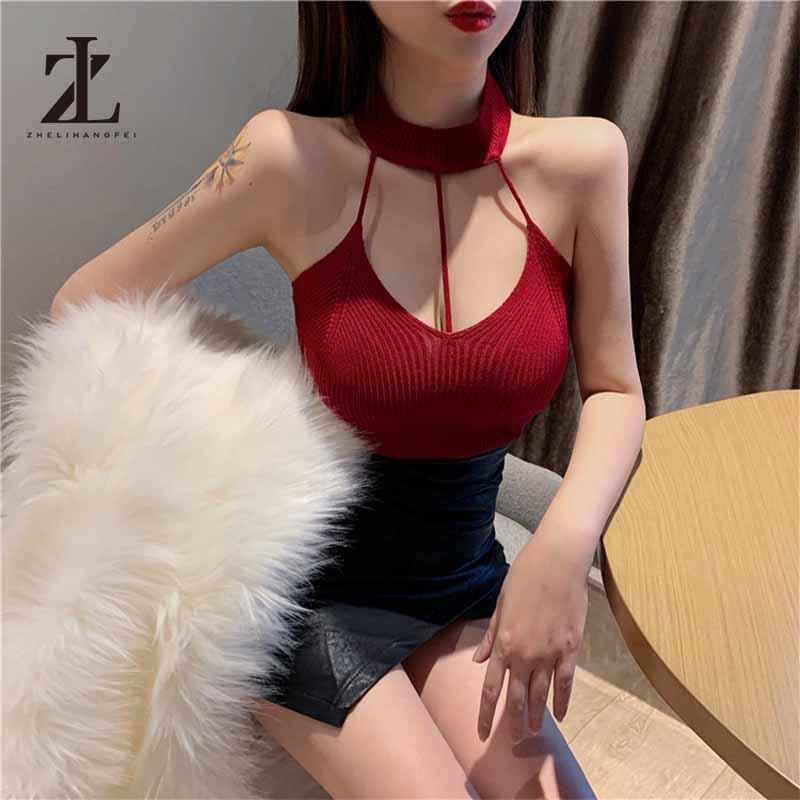 SS24 Áo len dệt kim áo yếm lớp trong hở lưng gợi cảm áo đáy quần