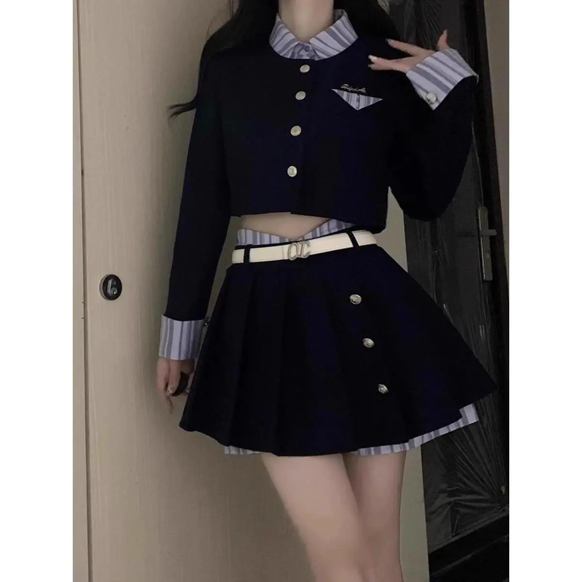 Bộ Quần Áo Nữ, Bộ Sưu Tập Mùa Thu Mới, Phong Cách Preppy Cổ Điển Váy Trên Cùng Bộ Đồ Hai Mảnh Váy Mùa Thu Cô Gái Nóng Bỏng Với Cả Bộ