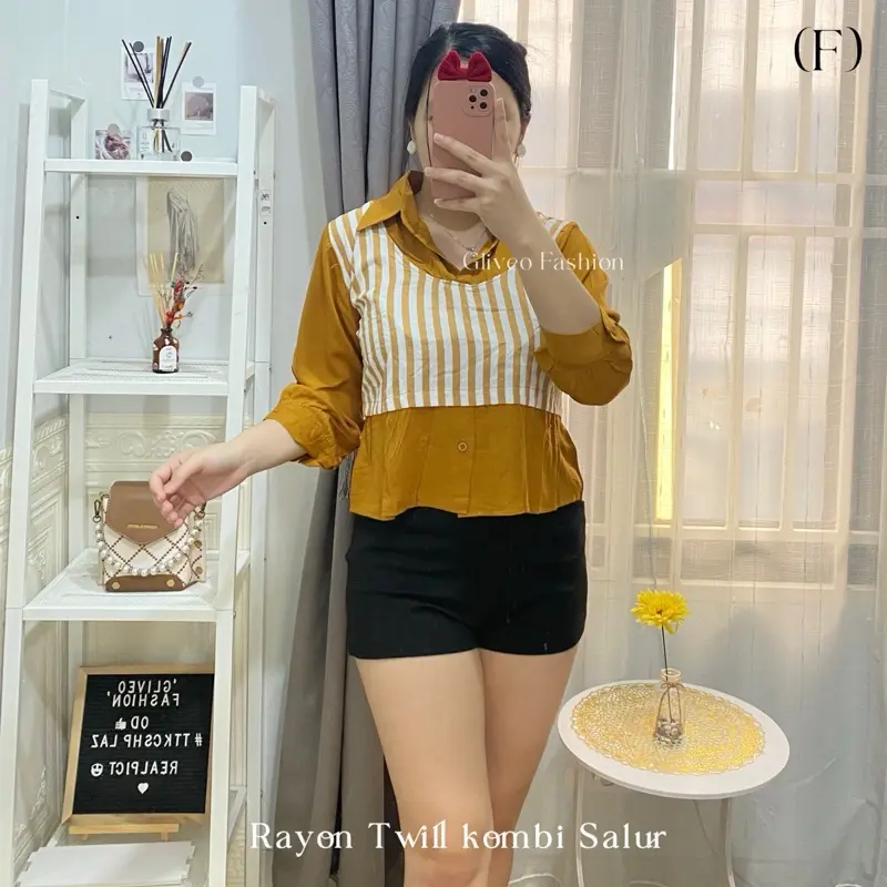 GLIVEO (COD) - KEMEJA KOMBI SALUR RAYON TWILL ADEM / KEMEJA SALUR WANITA LENGAN PANJANG/ ATASAN LENGAN PANJANG WANITA baju karya stripe GLIVEO (COD) - KEMEJA KOMBI SALUR RAYON TWILL ADEM / KEMEJA SALUR WANITA LENGAN PANJANG/ ATASAN LENGAN PANJANG WANITA baju karya stripe