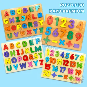 TAIYO Puzzle Kayu 3D Premium Huruf Angka Besar Jumbo Edukasi Wooden Pastel Chunky Jigsaw Mainan Anak
