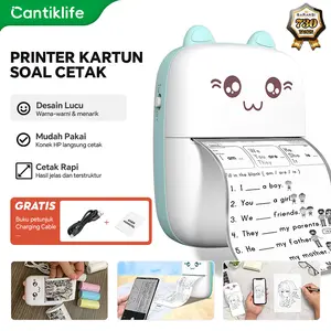 Cantiklife Mini Cat Printer Printer Foto Thermal Saku Mini Portabel Label Kecil, Kwitansi dan Printer Barcode  Struk Tinta