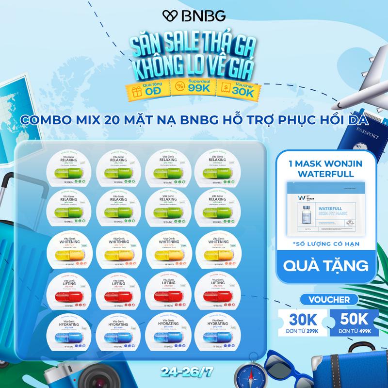 (KOL x Mega)(Tặng 1 MN wonjin) Combo Mix 20 Mặt Nạ Dưỡng Da Chuyên Sâu  BNBG Vita Genic Jelly Mask 30mlx20