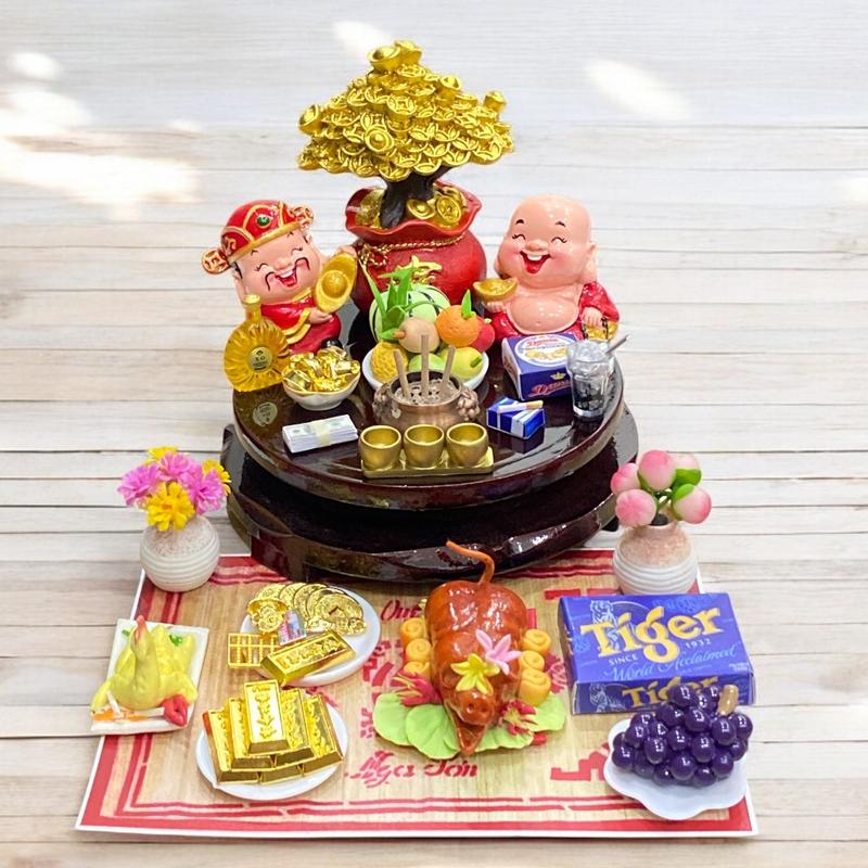 WERTY Bàn thờ mini bàn thờ thần tài ông địa 8cm tài lộc may mắn trang trí bàn làm việc văn phòng