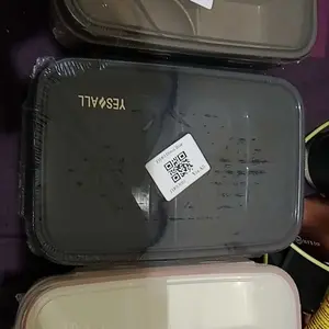 YESALL Lunch Box 1100ml Anti Tumpah - Kotak Makan 3 Sekat dengan Sendok & Wadah Saus | Tempat Bekal Anak Sekolah & Kantor | Tahan Microwave BPA Free