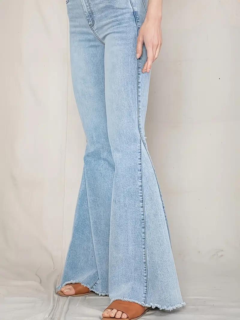 Product Introduction of Long length wide leg boho style womens high waist stretch cotton blend solid color denim pants with button closure-comfortable, flattering, and versatile for all seasons 2