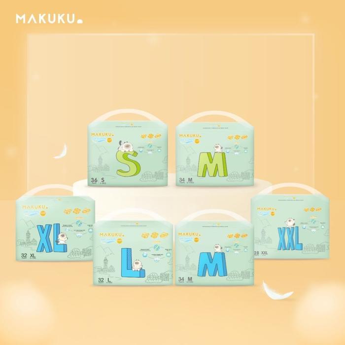 POPOK ANAK BAYI MAKUKU AIR DIAPERS COMFORT TAPE PANTS NB S M L XL - NB28 (Perekat)