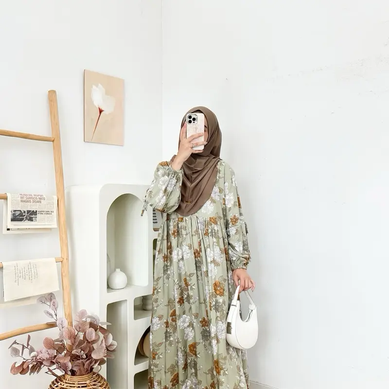Aurel Dress Pita Model Lengan Balon Bahan Rayon Diamond Busana Muslim Wanita Motif 3