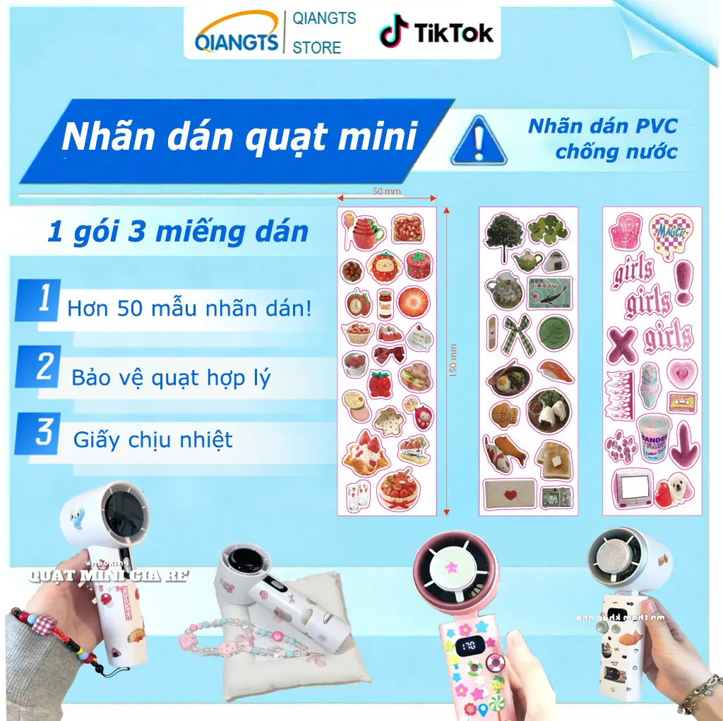 Qiangts-Nhãn dán đa năng cho các sản phẩm quạt cầm tay, bao gồm các loại nhãn dán hoạt hình, con gái, Nhật Bản, dễ thương, ngầu, thanh lịch và các loại nhãn dán kết hợp khác